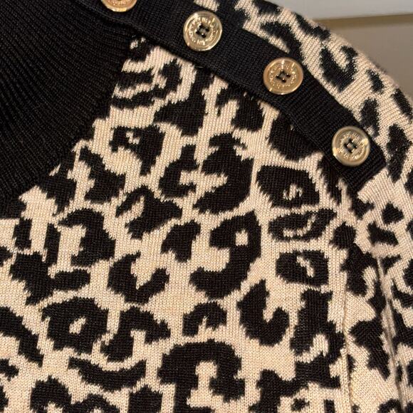 Calvin Klein Sweater High Neck Animal Print Sz XL Gold Accent Buttons - Picture 5 of 10